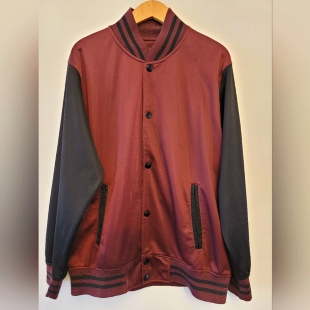 Varsity Lightweight Jacket - Maroon w/ Black Sleeves (Large)